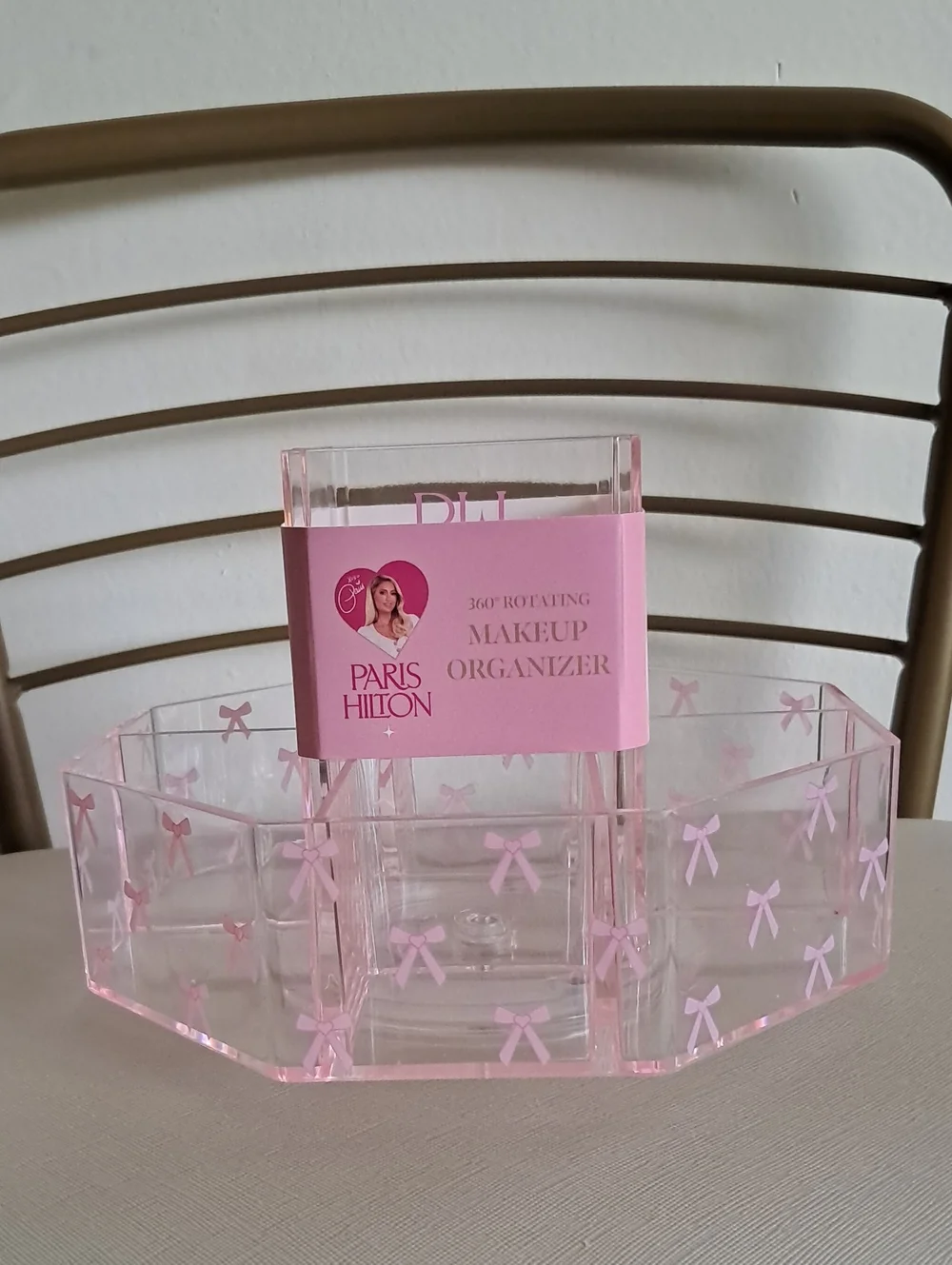 Paris Hilton Clear Makeup Organizer with Pink Bow Accents